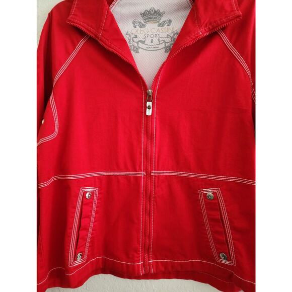 JACKET-OLEG CASSINI-Red-White Mesh Lining-Zippers-Designer-Size Small - Picture 5 of 14
